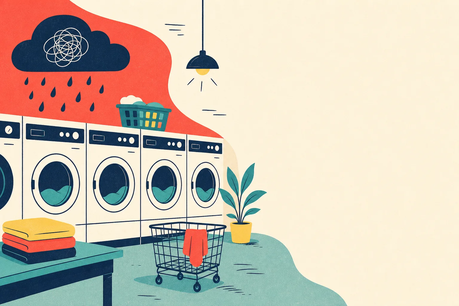 Flat illustration for the article "A Future with Unhappy Laundromat Owners".