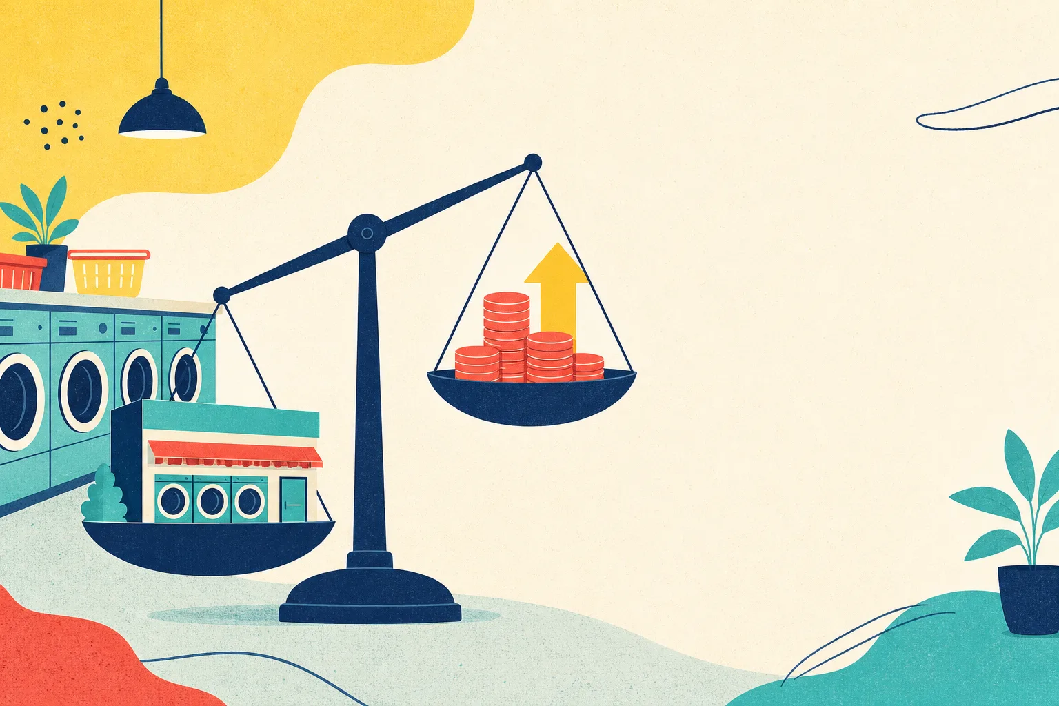 Flat illustration for the article "Are Laundromat Asking Prices Overvalued".