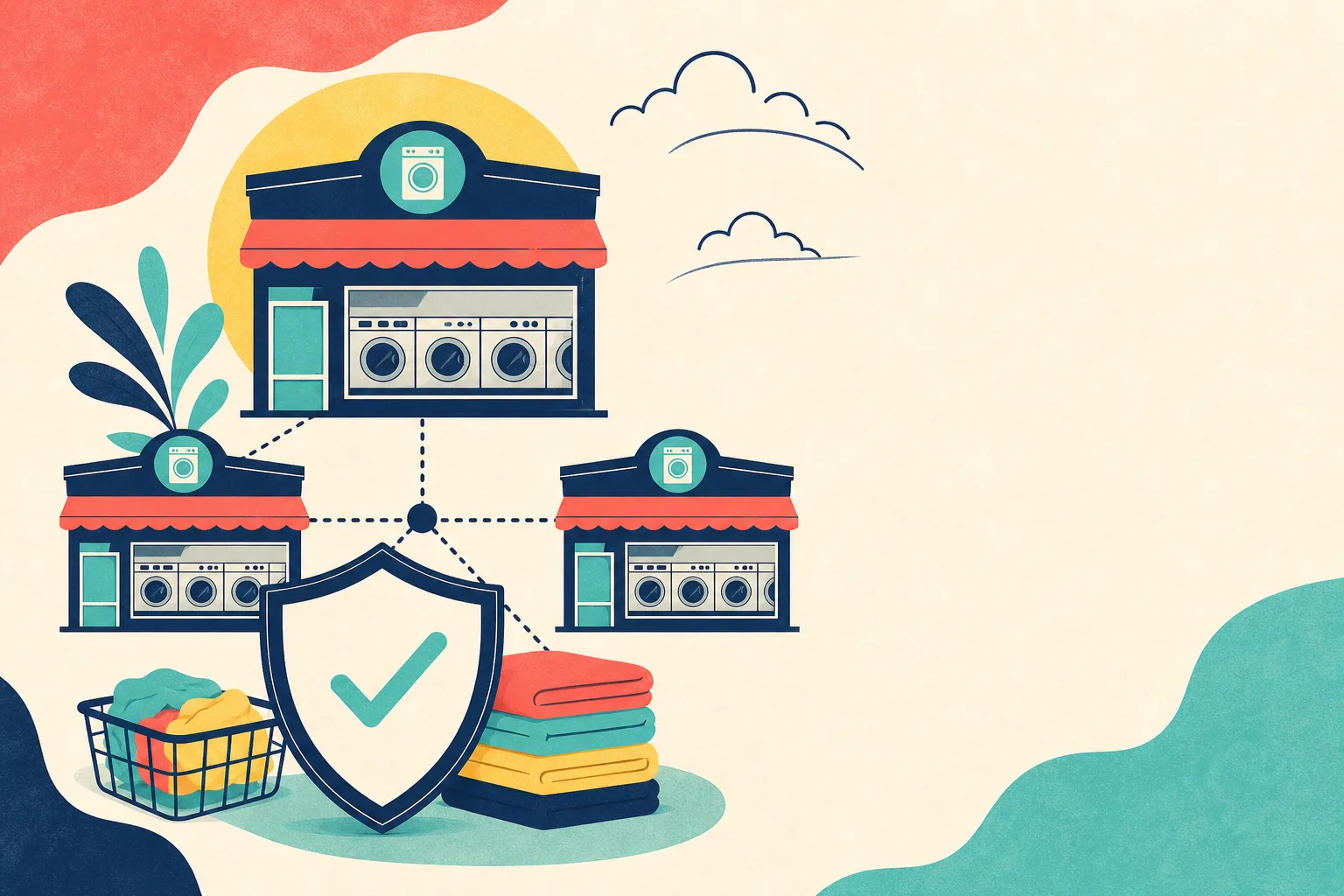 Flat illustration for the article "Are you a multiple Laundromat owner and have a single policy for all your stores".