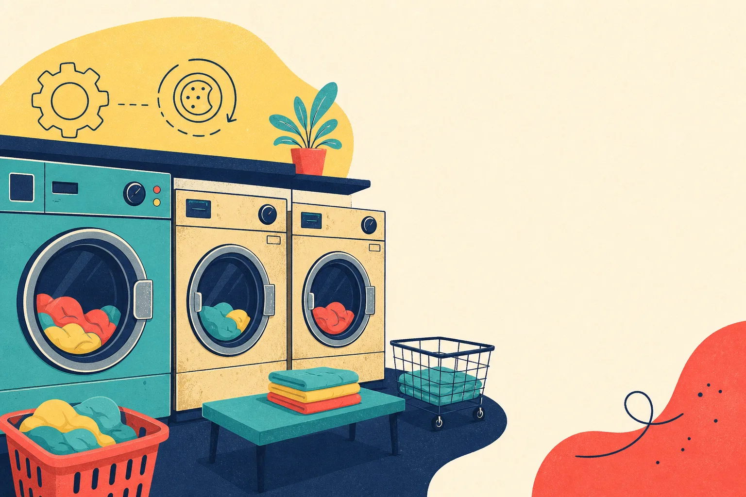 Flat illustration for the article "Why Are So Few Laundromat Advances Made in our Equipment".